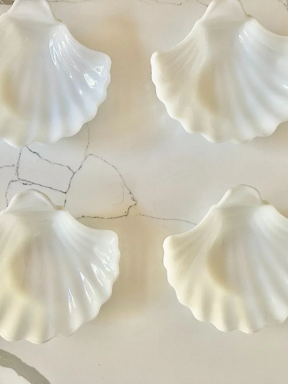 Vintage Milk Glass Shell Dishes Set of 4 | Coastal Decor | Scallop Candy Nut Tri